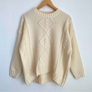 Peachcoco NWOT Women's Vintage Style Cable Knit Sweater, Off-White, L, XL